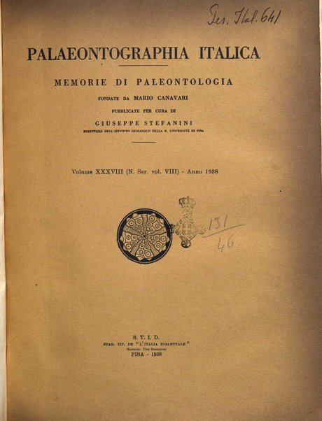 Palaeontographia Italica raccolta di monografie paleontologiche fondata da Mario Canavari nell'anno 1895