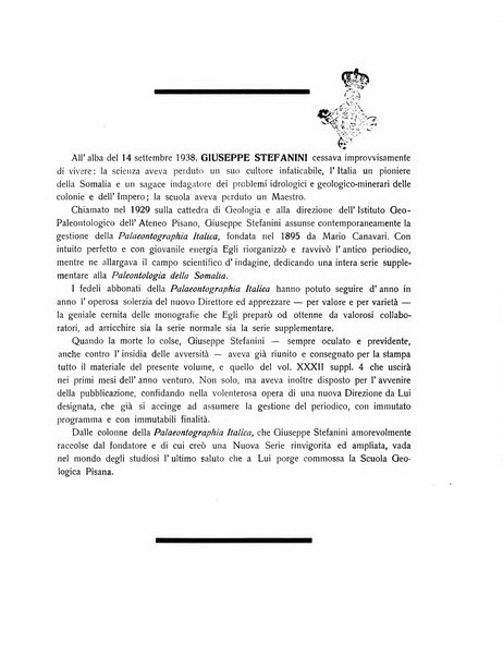 Palaeontographia Italica raccolta di monografie paleontologiche fondata da Mario Canavari nell'anno 1895