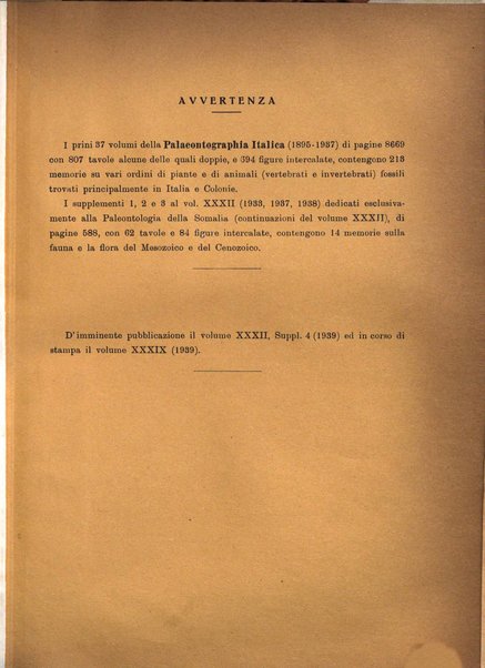 Palaeontographia Italica raccolta di monografie paleontologiche fondata da Mario Canavari nell'anno 1895