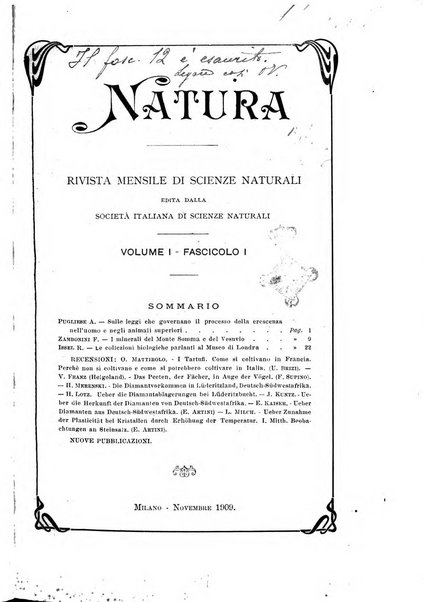 Natura rivista mensile di scienze naturali