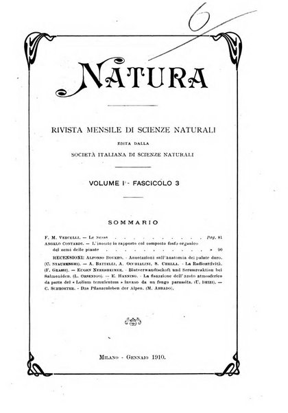 Natura rivista mensile di scienze naturali