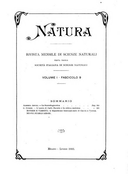 Natura rivista mensile di scienze naturali