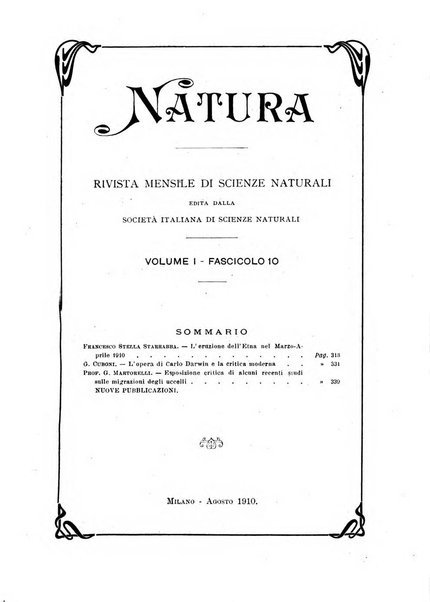 Natura rivista mensile di scienze naturali