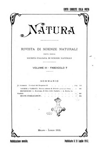 Natura rivista mensile di scienze naturali