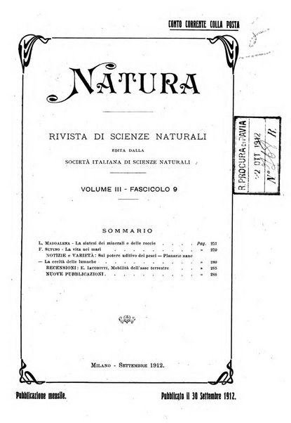 Natura rivista mensile di scienze naturali