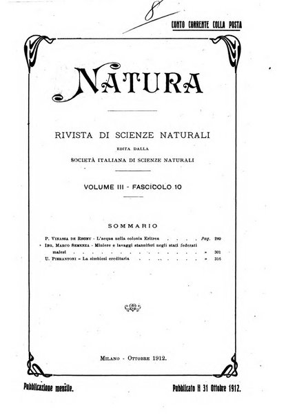 Natura rivista mensile di scienze naturali