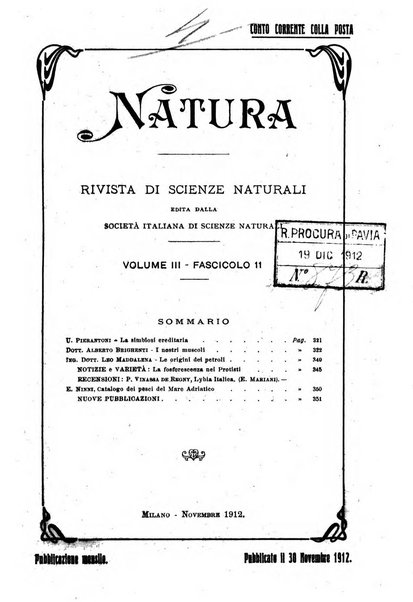 Natura rivista mensile di scienze naturali