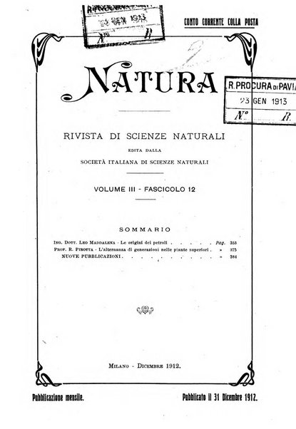 Natura rivista mensile di scienze naturali