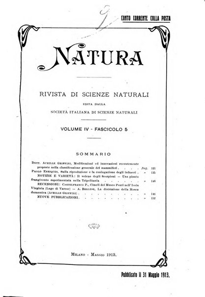 Natura rivista mensile di scienze naturali