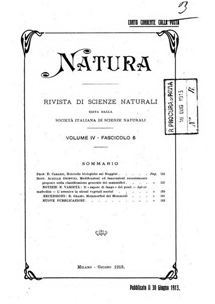 Natura rivista mensile di scienze naturali