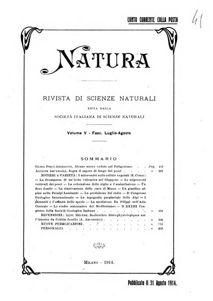 Natura rivista mensile di scienze naturali