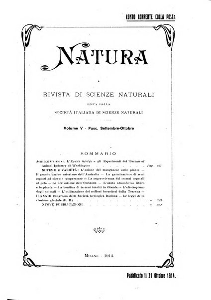 Natura rivista mensile di scienze naturali