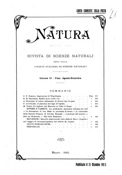 Natura rivista mensile di scienze naturali