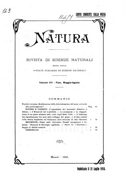 Natura rivista mensile di scienze naturali