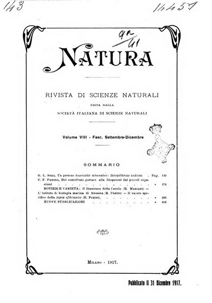 Natura rivista mensile di scienze naturali