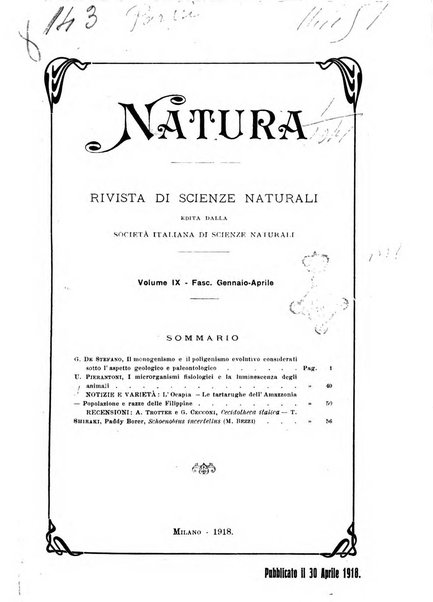 Natura rivista mensile di scienze naturali