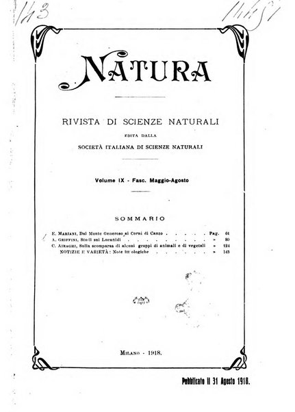 Natura rivista mensile di scienze naturali