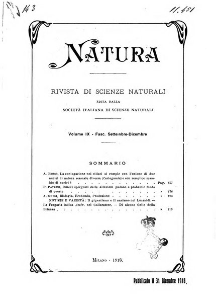 Natura rivista mensile di scienze naturali