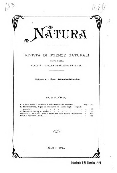 Natura rivista mensile di scienze naturali