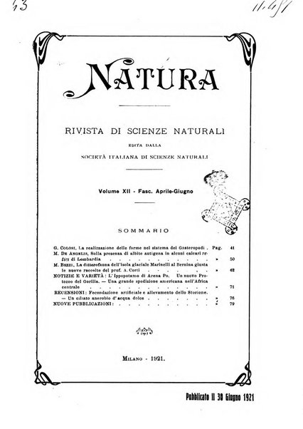 Natura rivista mensile di scienze naturali