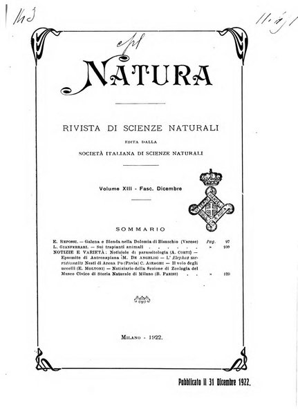 Natura rivista mensile di scienze naturali