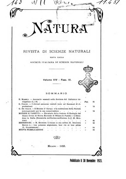 Natura rivista mensile di scienze naturali