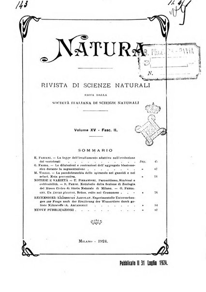 Natura rivista mensile di scienze naturali