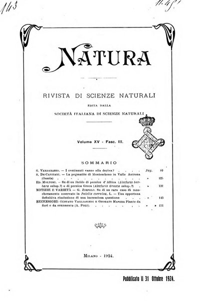 Natura rivista mensile di scienze naturali