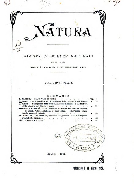 Natura rivista mensile di scienze naturali