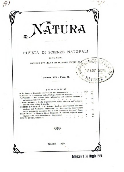 Natura rivista mensile di scienze naturali