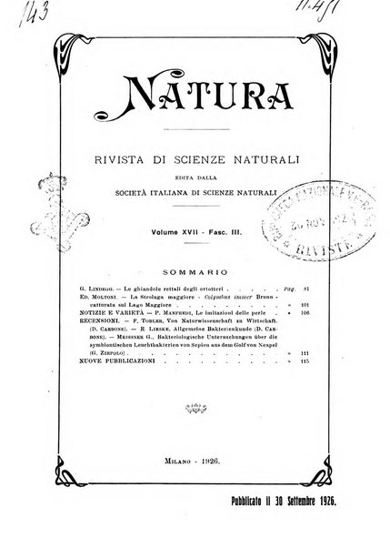 Natura rivista mensile di scienze naturali