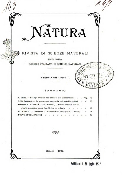 Natura rivista mensile di scienze naturali