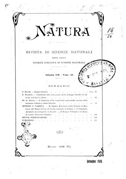 Natura rivista mensile di scienze naturali