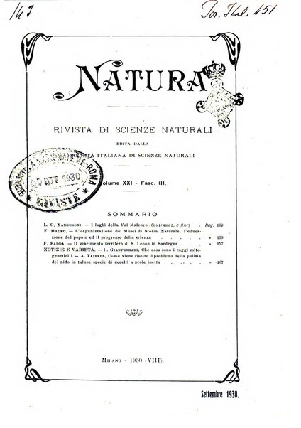 Natura rivista mensile di scienze naturali