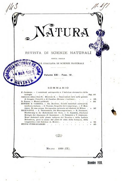 Natura rivista mensile di scienze naturali