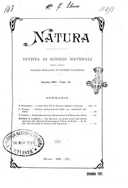 Natura rivista mensile di scienze naturali