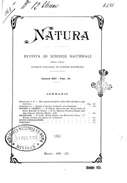 Natura rivista mensile di scienze naturali