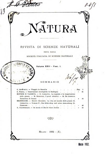 Natura rivista mensile di scienze naturali