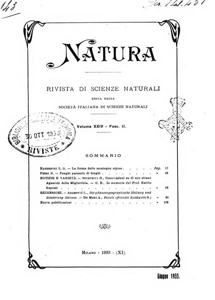 Natura rivista mensile di scienze naturali