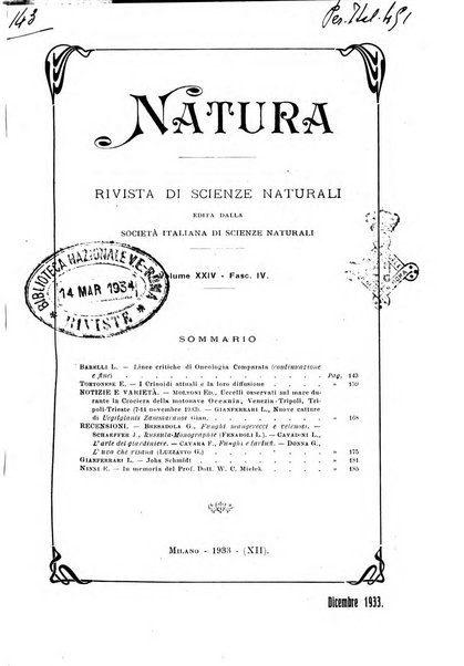 Natura rivista mensile di scienze naturali