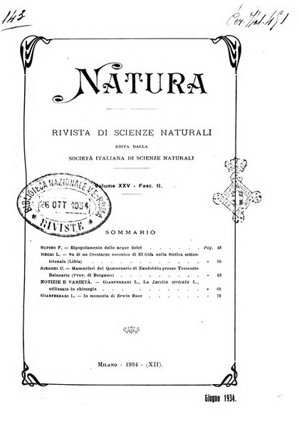 Natura rivista mensile di scienze naturali