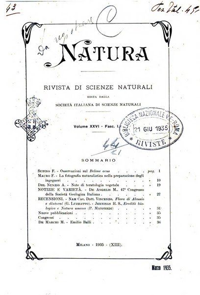 Natura rivista mensile di scienze naturali