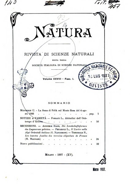 Natura rivista mensile di scienze naturali