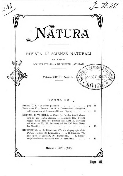 Natura rivista mensile di scienze naturali