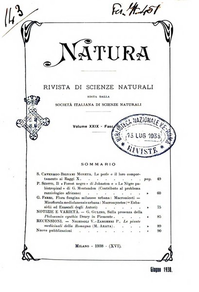 Natura rivista mensile di scienze naturali