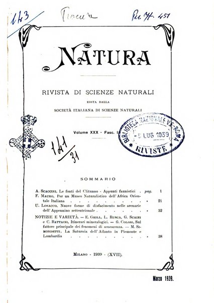 Natura rivista mensile di scienze naturali