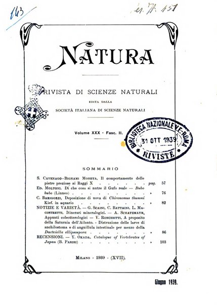 Natura rivista mensile di scienze naturali