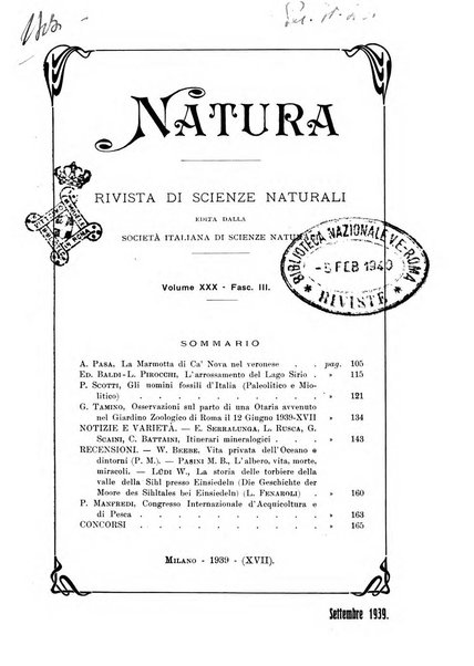 Natura rivista mensile di scienze naturali