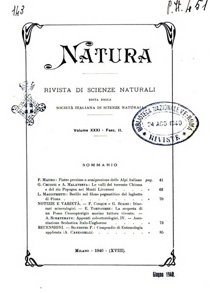 Natura rivista mensile di scienze naturali