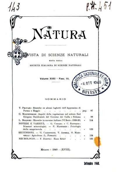 Natura rivista mensile di scienze naturali